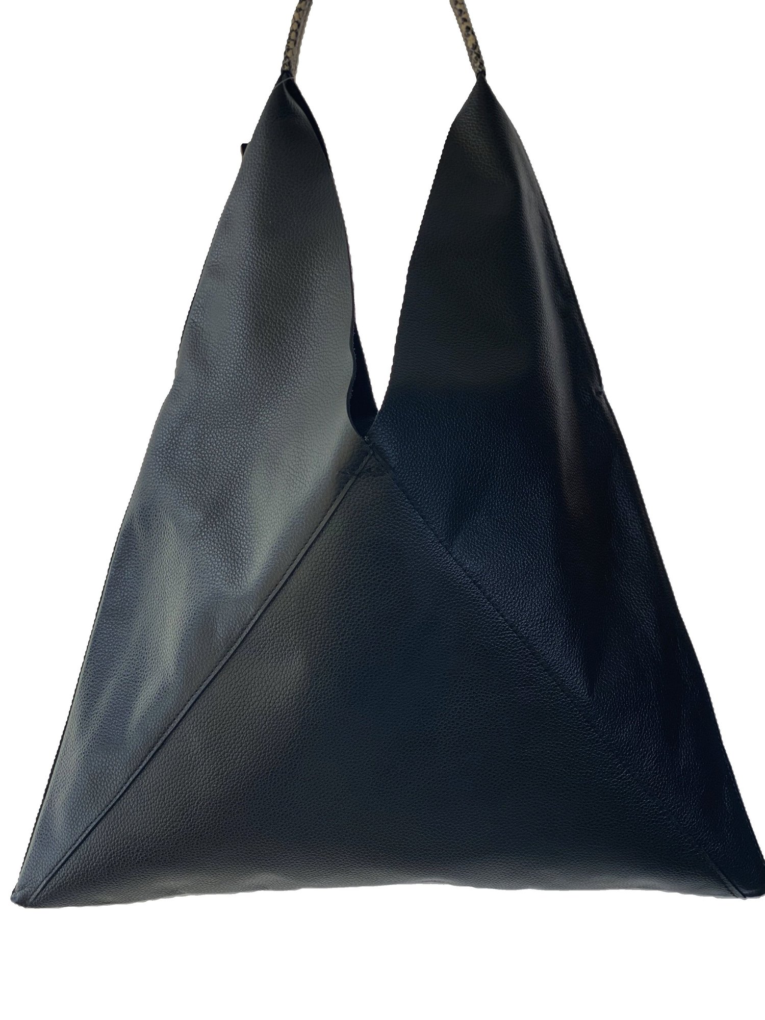 Origami Black Leather Shoulder Bag